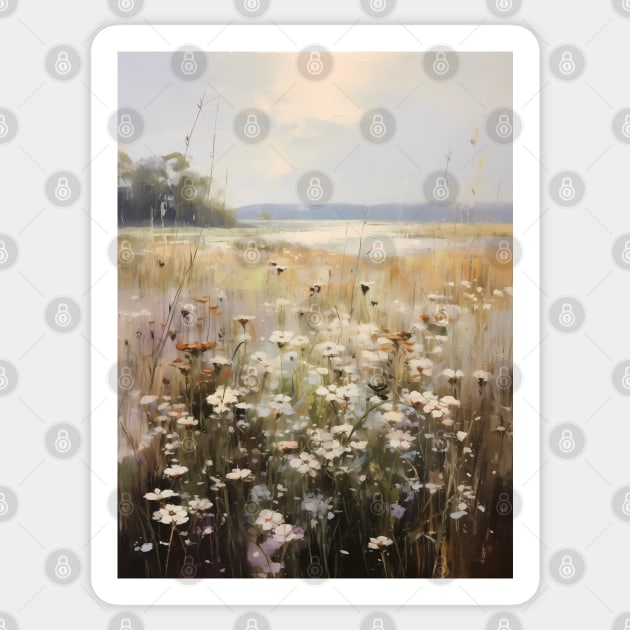 Wildflower Field Landscape Oil Painting Sticker by Tota Designs